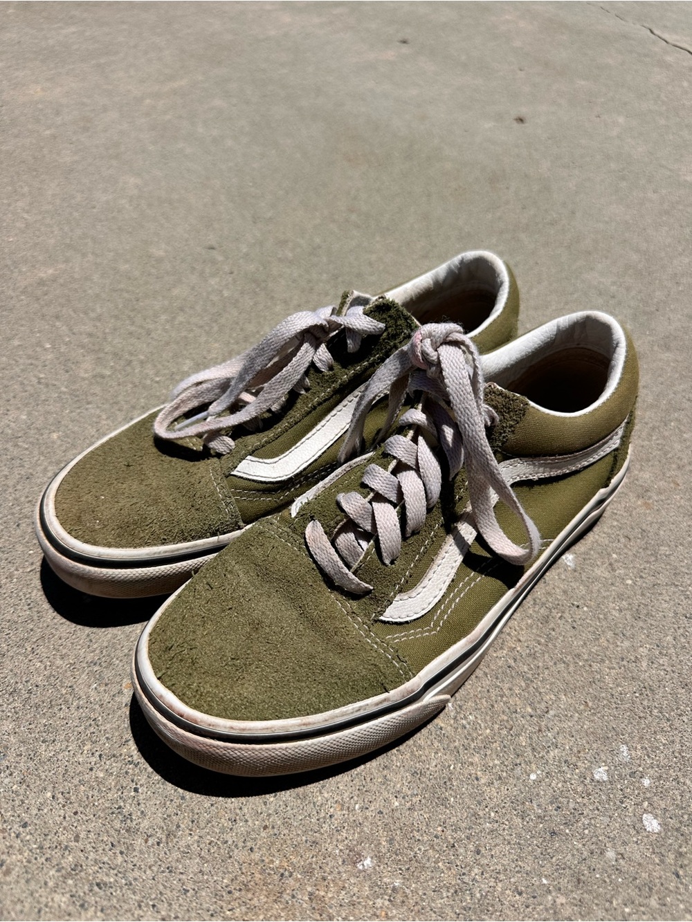 Vans Kids Old Skool Olive Green and White Sneakers